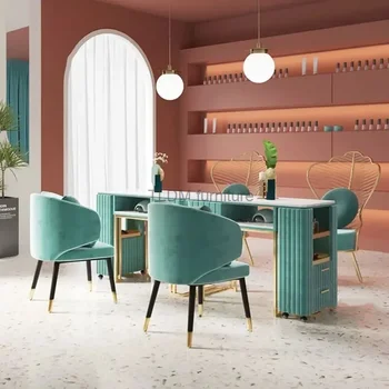 Nordic light, роскошные грифельные маникюрные столы, профессиональный двойной маникюрный стол, салонная мебель, Маникюрный стол для салона красоты, Набор стульев Z