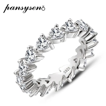 PANSYSEN Сверкающее твердое серебро 925 пробы, кольца с бриллиантами SONA 4 мм в форме сердца для женщин, свадебные Обручальные украшения, подарки
