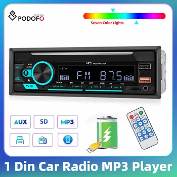 Podofo 1DIN MP3 Автомагнитолы Стерео эквалайзер Bluetooth Интерфейс USB/SD/AUX-IN Красочная подсветка FM-ресивера Мультимедийный видеоплеер