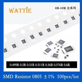 SMD резистор 0805 1% 0.49R 0.5R 0.51R 0.511R 0.56R 0.576R 0.6R 100 шт./лот микросхемные резисторы 1/10 Вт 2.0 мм * 1.2 мм с низким значением сопротивления