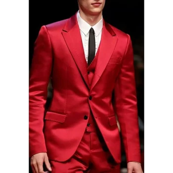 STEVDITG Красные Мужские костюмы, Блейзер С остроконечным лацканом, Однобортный Роскошный Полный комплект, свадебный пиджак из 3 предметов, Брюки, жилет, Приталенный блейзер