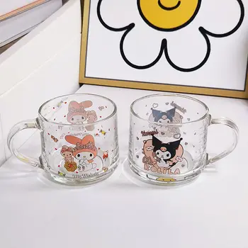 Sanrio Cinnamoroll Kuromi Mymelody Чашка для питья Мультяшная Стеклянная чашка Детская чашка для молока Милая чашка для воды Студенческая чашка для завтрака