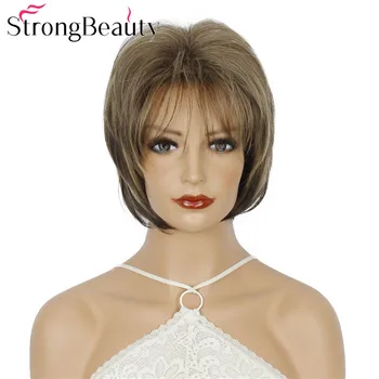 StrongBeauty, короткий женский парик, прямые волосы с челкой, синтетические парики, женский повседневный парик