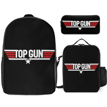 Top Gun Classic Stars & Stripes Ретро фильм, прочная удобная сумка для ланча 3 в 1, 17-дюймовый рюкзак, сумка для ланча, сумка для ручек, дорожная сумка