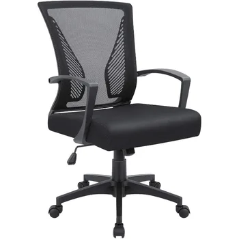 VICTONE Домашний офисный стол, сетчатый офисный стул со средней спинкой, эргономичный поворотный компьютерный стул с поясничной поддержкой (черный)