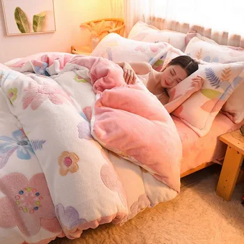 WOSTAR Зимний теплый фланелевый пододеяльник с 3D принтом, цветочный плюш, супер мягкая уютная двуспальная кровать для взрослых и детей, роскошный комплект постельных принадлежностей 220x240cm