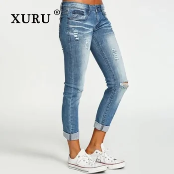 XURU - Новые женские джинсы-леггинсы в европейском и американском стиле с дырками и узкие джинсы K7-6155
