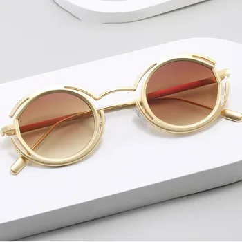 YOOSKE Маленькие Круглые Солнцезащитные очки в стиле панк, женские и мужские Модные Очки из алюминиевого сплава, Мужские и женские Роскошные Брендовые Дизайнерские солнцезащитные очки