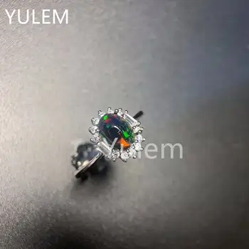 YULEM Натуральный черный опал 6*8 мм, простой дизайн для женских обручальных колец и насыщенного огненного цвета стерлингового серебра 925 пробы
