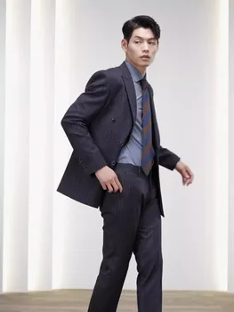 lis2416 Летний новый костюм с короткими рукавами мужской корейской версии slim trend молодежный тонкий срез хлопчатобумажный повседневный красивый