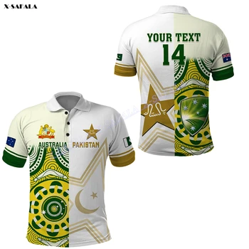 Австралия Пакистан Крикет Индивидуальная 3D печать Высококачественная Мужская рубашка Поло для взрослых с коротким рукавом, Дышащая футболка