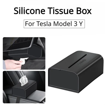 Автомобильная коробка для салфеток Tesla Model 3 Y Силиконовый держатель для салфеток, скрытый за сеткой, сумка для хранения аксессуаров для интерьера автомобиля 2023