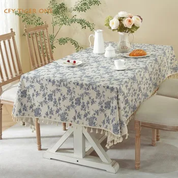 Американский хлопок белье синий цветочный пикник ткань прямоугольная скатерть можно стирать и маслостойкий кофе настольный коврик покрытие стола