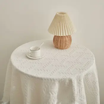Белая скатерть в скандинавском стиле со вставкой, высококачественная фоновая ткань, журнальный столик, подушка, круглый стол, скатерть, Пылезащитный чехол, ткань