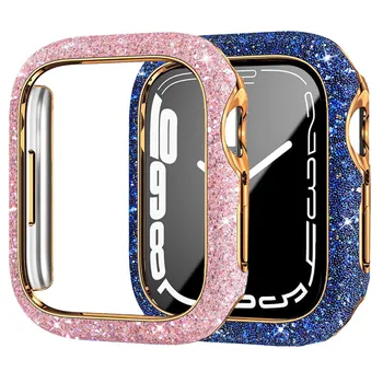 Блестящий Чехол для Apple Watch серии 8 7 6 5 4 41 мм 45 мм Протектор Алмазный iWatch Защитный ПК Бампер Блестящие Женские аксессуары