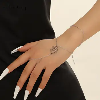 Браслет-цепочка Escher Infinity Labyrinth, соединенный металлическим кольцом на палец для женской руки, Геометрические украшения в подарок