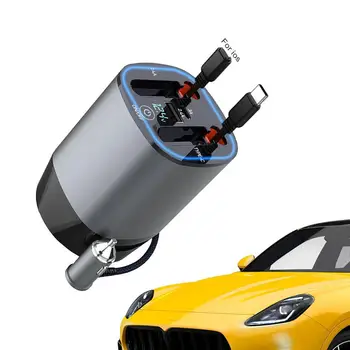 Быстрое автомобильное зарядное устройство 5 в 1, умное автомобильное зарядное устройство для мобильного телефона с двумя выдвижными кабелями, автомобильный диффузор, 100 Вт, автомобильное зарядное устройство для телефона 12 В/24 В