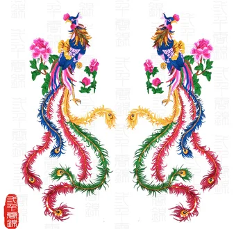 В китайском стиле, большие цветные нашивки с вышивкой из сетки Феникса, аппликация для платья 