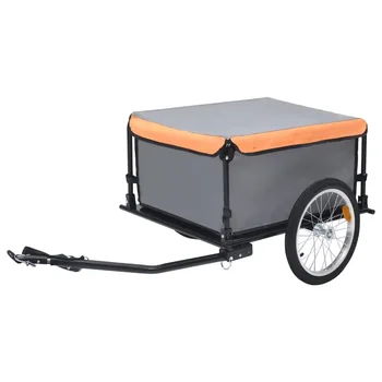 Велосипедный грузовой прицеп серого и оранжевого цветов весом 143,3 фунта