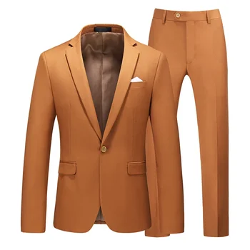 Весенне-осенние мужские облегающие модные костюмы больших размеров, комплект из двух предметов, мужской желто-коричневый винтажный вечерний костюм, комплект из 2 предметов, 4xl 5xl 6xl