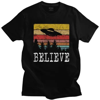Винтажная классическая мужская футболка I Want To Believe UFO, хлопковая футболка с короткими рукавами, футболка для отдыха 