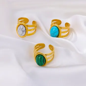 Винтажные кольца с опалом Для женщин, Эллиптическое геометрическое открывающее кольцо из нержавеющей стали, свадебные эстетические украшения anillos mujer
