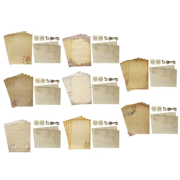 Винтажный бумажный конверт B36C, выглядящая под старину Бумага, Бумага для конвертов в старом стиле, 4 Винтажные бумаги, 2 Конверта, Пеньковая веревка длиной 1 м
