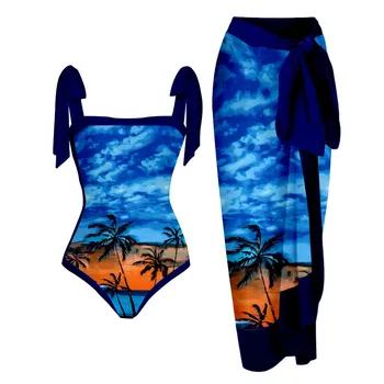 Винтажный женский цельный купальник-бикини, пляжное платье с юбкой без спинки, дизайнерский купальник 2023 года, одежда для серфинга, пляжная одежда