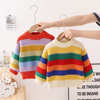 Вязаный свитер, детский пуловер с круглым вырезом, Свободные пальто, верхняя одежда, от 2 до 6 лет, свитера для маленьких девочек, осень-зима, Разноцветные, мягкие