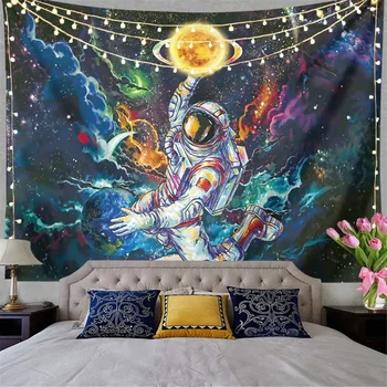 Гобелен астронавта Blacklight Космический гобелен Плакаты для оформления общежития колледжа Крутой космонавт на планетах фэнтезийной Вселенной Galaxy Sky