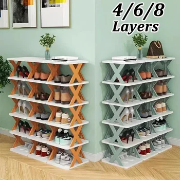 Дверные шкафы соответствующего цвета, складной органайзер для хранения компактной обуви, 2-9 слоев обуви, простые стеллажи для обуви