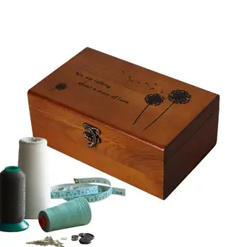 Деревянная коробка для шитья-органайзер Деревянная коробка для хранения ниток С держателем для швейных игл и аксессуарами для рукоделия