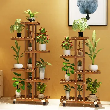 Деревянная напольная подставка для цветов, многослойные домашние полки для хранения суккулентов, выставленные растения в горшках, мебель для балкона