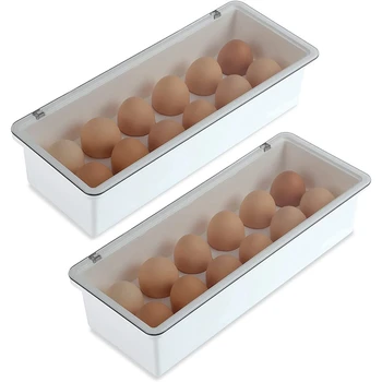 Держатель для яиц из 2 упаковок для холодильника Пластиковый контейнер для хранения яиц на 12 сеток Ящики-органайзеры для холодильника с крышками