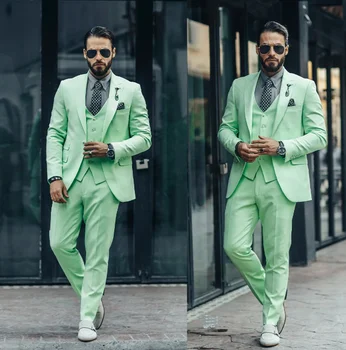 Джентльмен, 3 предмета, мужские свадебные смокинги, мятно-зеленые наряды, комплекты свадебных брюк, деловая официальная одежда