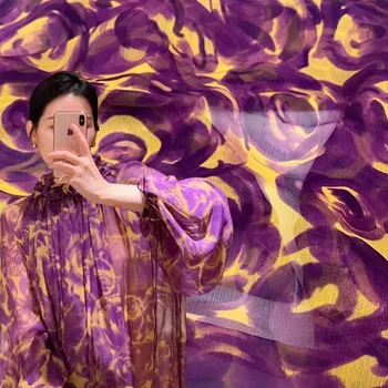 Европа И Америка Модная абстрактная ткань из креп-шифона с принтом фиолетовых роз для женщин, платье, блузка, ткань ручной работы, сделай САМ