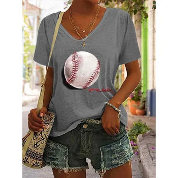 Женская бейсбольная повседневная футболка с V-образным вырезом и принтом Rheaclots