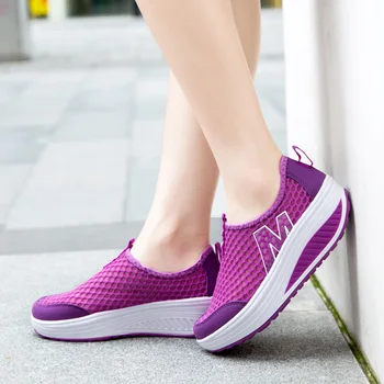 Женская обувь для ходьбы, женские слипоны, модные теннисные кроссовки для фитнеса, Дышащая обувь для встряхивания, повседневные сетчатые кроссовки на платформе