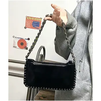 Женская сумка 2023, Новая модная роскошная сумка на плечо Y2K с грубой цепочкой, повседневная сумка для девочек на молнии в евро-американском стиле