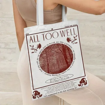Женская сумка-тоут All Too Well, многоразовая холщовая сумка для девочек, модные покупки, бакалея для женщин, сумки через плечо для студентов