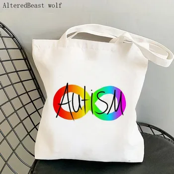Женская сумка-шоппер с принтом Аутизма, Кавайная сумка Harajuku, Холщовая сумка-Шоппер для покупок, женская сумка-Тоут на плечо, Женская сумка