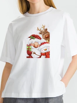 Женская футболка Snowman Love Sweet 90-х с Рождеством, милые топы с мультяшным принтом, короткий рукав, О-образный вырез, свободная футболка для путешествий, женская футболка