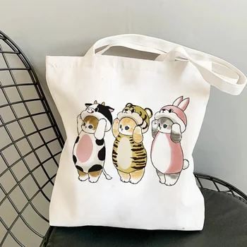 Женская холщовая сумка для покупок в стиле Каваи Харадзюку с животным принтом, женская сумка-тоут на плечо