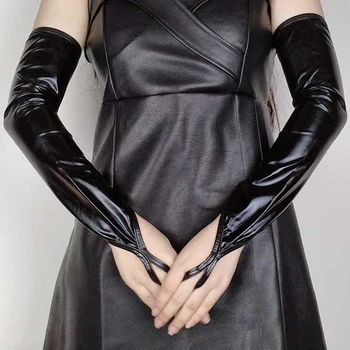 Женские мерцающие металлические перчатки без пальцев из искусственной кожи длиной до локтя, костюм, танцевальная одежда для ночного клуба, перчатки для вечеринок