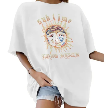 Женские футболки с надписью Oversize Sun, винтажные футболки, модные эстетичные футболки-бойфренды для женщин