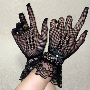 Женские черные короткие перчатки с кружевной сеткой, ультратонкие винтажные Элегантные женские Оперные перчатки, сексуальные Прозрачные вечерние перчатки