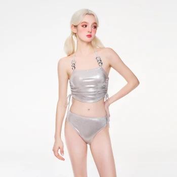 Женский купальник-тройка с разрезной юбкой в стиле сексуальной пикантной девушки в Instagram, подчеркивающей талию для похудения, горячее весеннее бикини