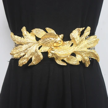 Женский пояс с золотой рыбкой для платьев, женские модные эластичные ремни, поясная лента, стягивающий пояс