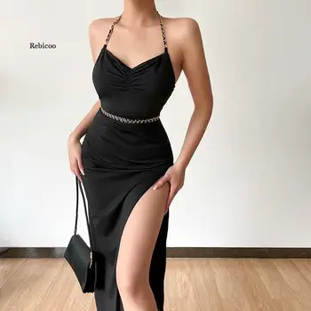 Женское облегающее платье с квадратным вырезом, черное платье, женское элегантное хлопковое модное платье с разрезом сбоку, мини-женское базовое
