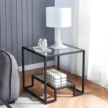 Журнальный столик из черного металла и стекла для гостиной дома, журнальный столик в минималистском стиле для спальни, столовой, офиса
